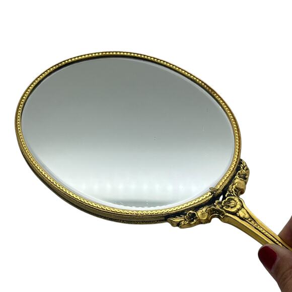 Vintage Ormalu 3 Piece Vanity Set Gold Tone Brush Comb Mirror - Picture 8 of 12